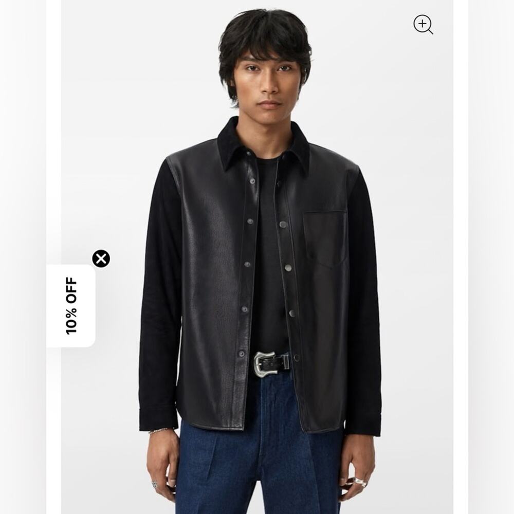 NWT: John Varvatos The Delancey Shirt Jacket in Black- 100% Sheepskin Size 50